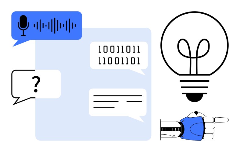 Ai communication visualized through binary code vector image