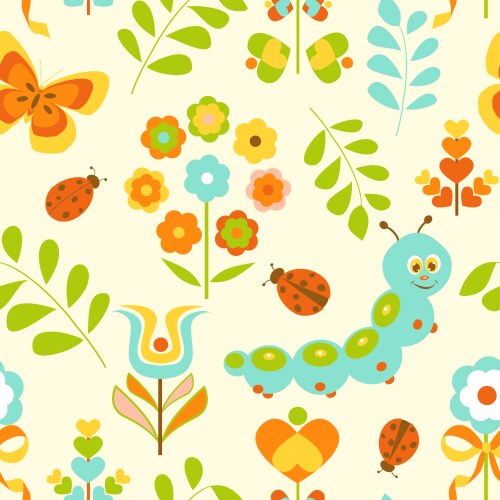 Cute Caterpillar Floral Pattern Vector Image