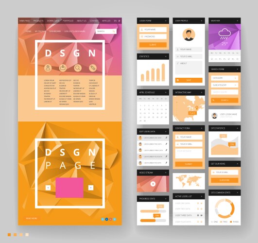 Website template design with interface elements vector image