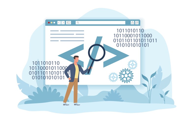 Process of learning it programming in binary vektorbild