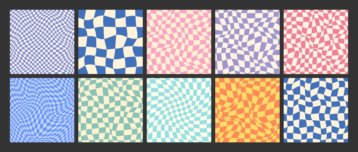 Groovy checkered pattern colorful distorted tiled vector image