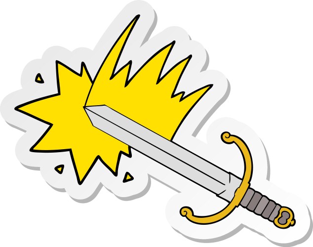 Cartoon Swinging Sword Sticker Vector Image