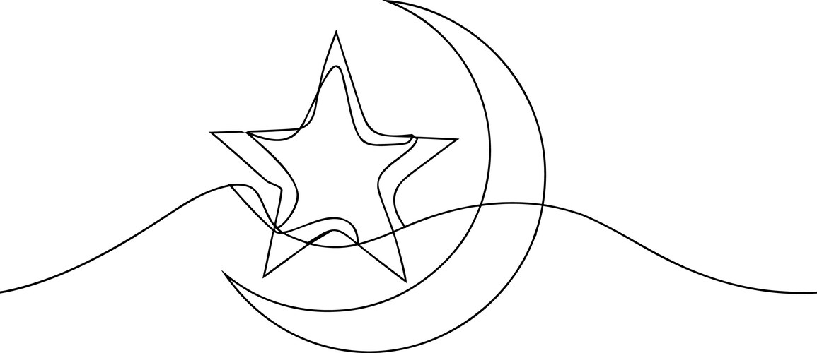 Crescent Star Line Art Vector Image