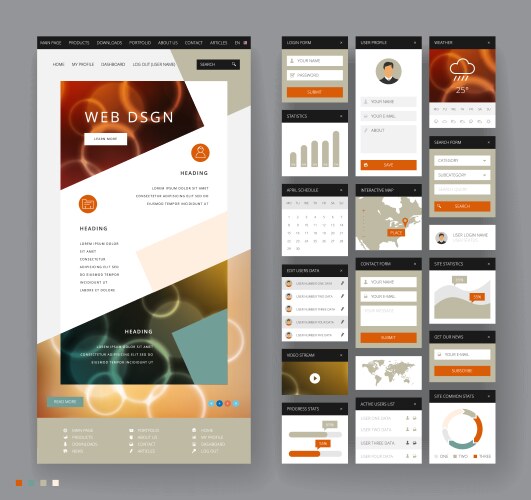 Website template design with interface elements vector image
