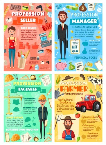 business manager seller farmer and engineer vector