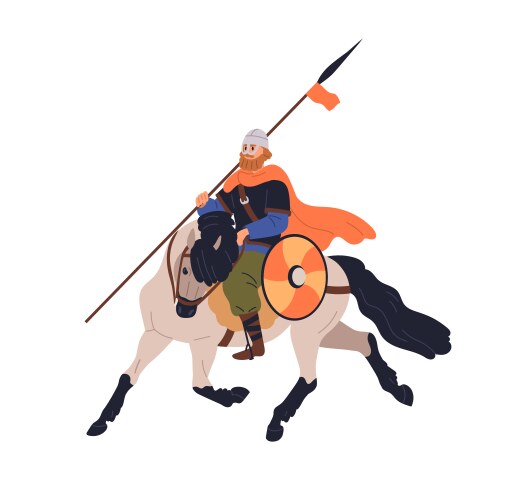 Armored warrior with lance riding horse medieval vector image