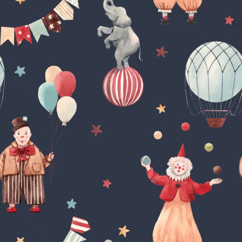 Watercolor circus clown set Royalty Free Vector Image