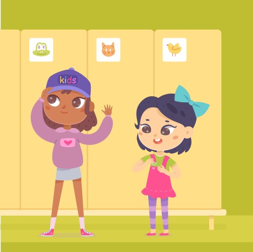 girls dress up in school locker room interior vector image