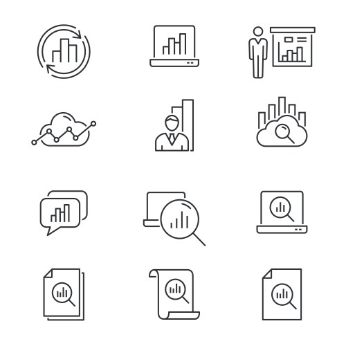 data analysis line icons set black editable vector image