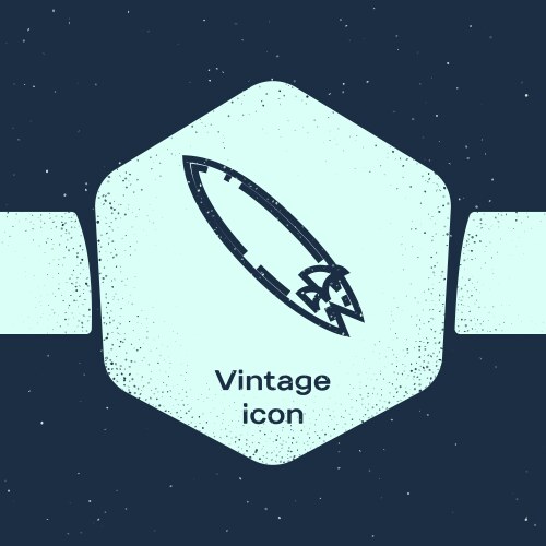 Grunge line surfboard icon isolated on blue Vector Image