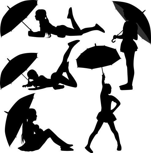 Girl with Umbrella - Silhouette Vector Image