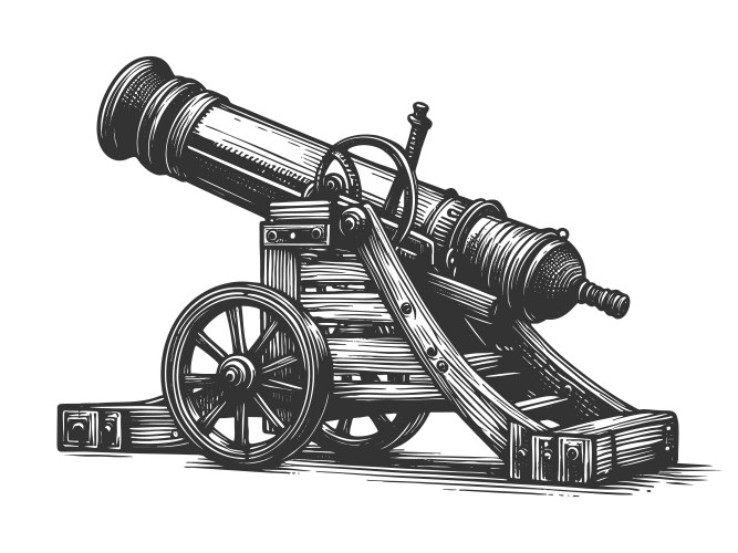 Old cannon on wooden carriage Vector Image