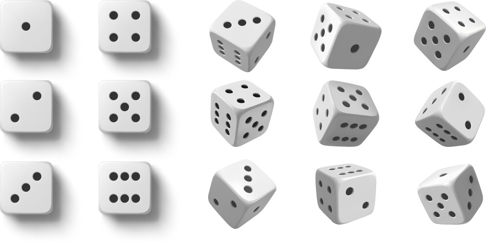 rolling dice white roll cubes for gamble games vector image