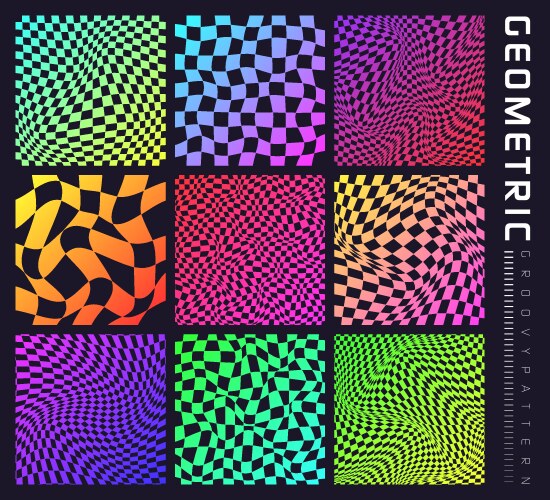 Groovy checkered pattern colorful distorted tiled vector image