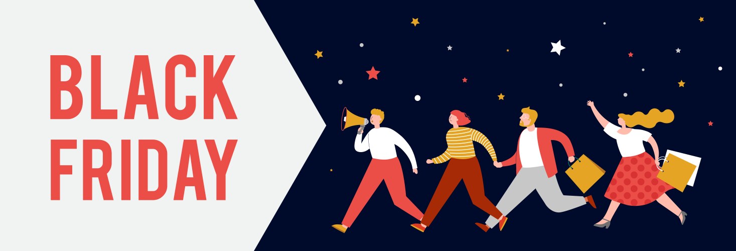 Black friday mega sale banner scene with a crowd Vector Image