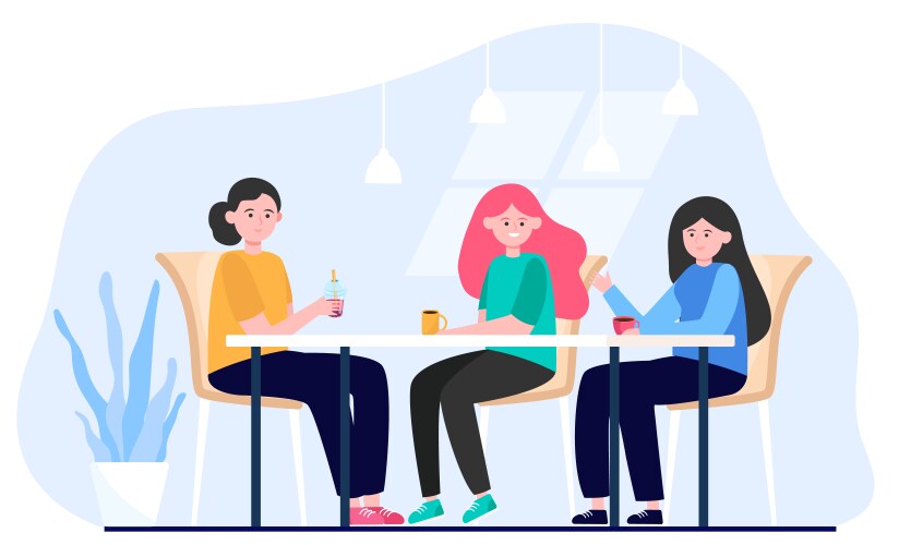 female friends hanging out in cafe vector image