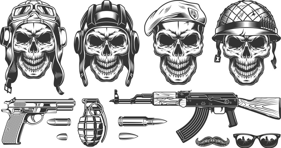Military Skull Set - Headwear Vector Image