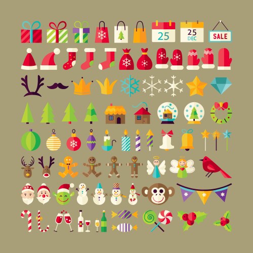 Winter Holiday Icons & Objects Vector Image