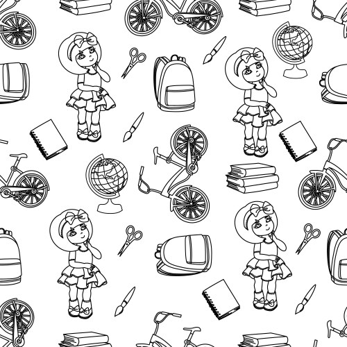 school girl white seamless pattern vector image