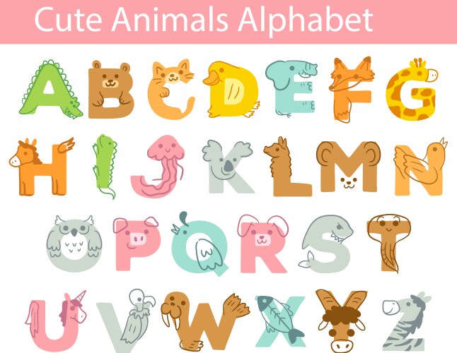 Cute Animal Alphabet Clip Art Set Vector Image