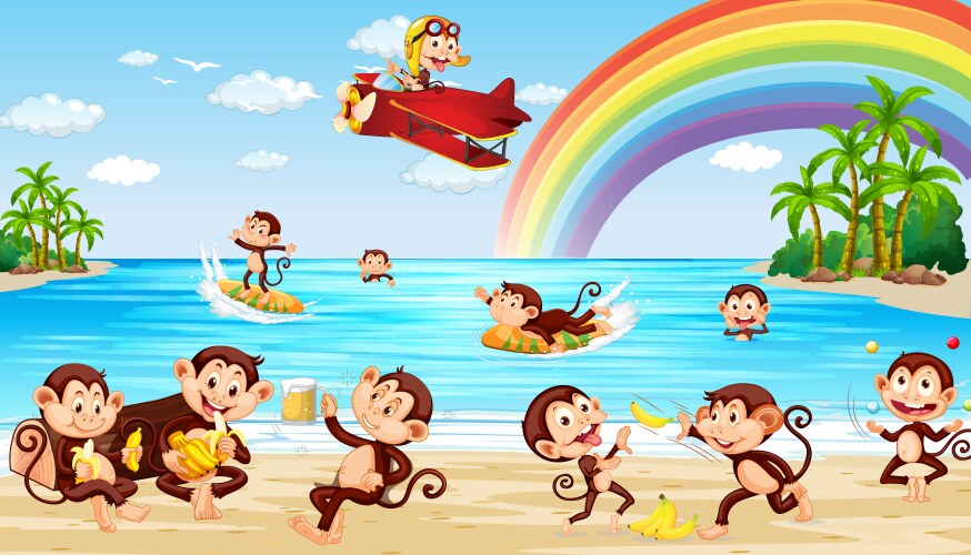 Five Little Monkeys Jumping On Bed Scene Vector Image