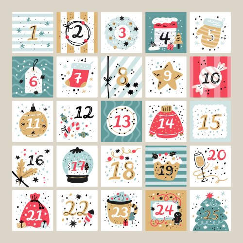 Festive Advent Calendar Christmas Poster Vector Image