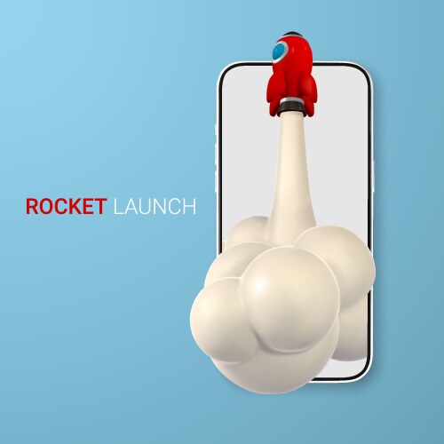 3d rocket spaceship render and draw by mesh vector image