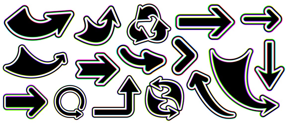 Curved dotted arrow icon with colorful glitch Vector Image
