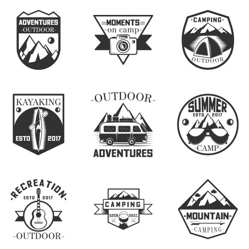 Camping & Outdoor Adventure Icons Vector Image