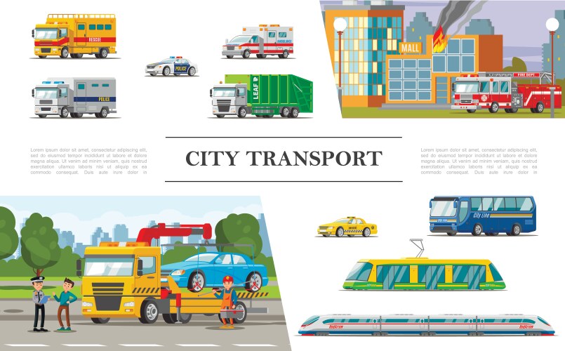 Top view city transport elements set Royalty Free Vector