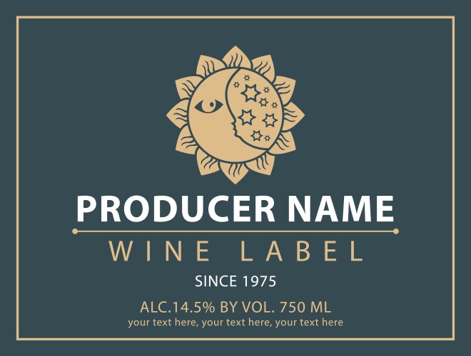Retro Wine Label - Sun & Moon Flower Vector Image