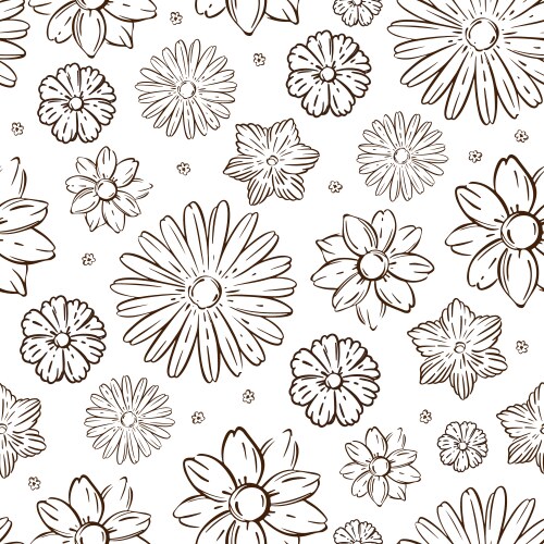 Floral Sketch Pattern - Chamomile & Wildflowers Vector Image