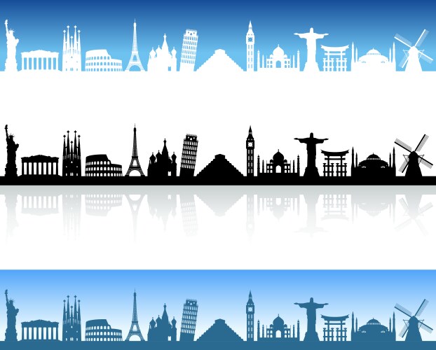 World skyline landmarks silhouette in colorful Vector Image