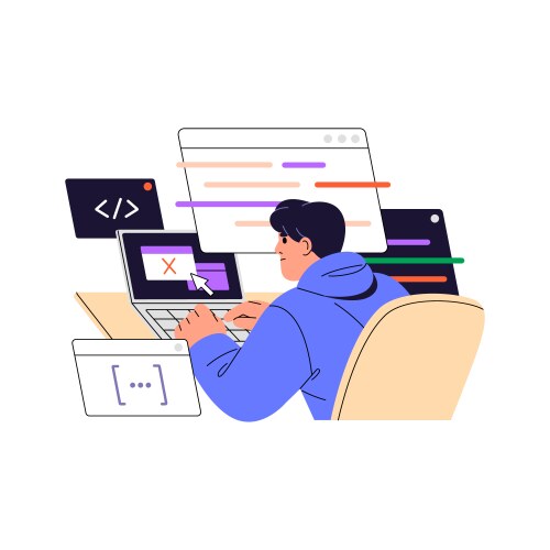 Software engineer writing code on computer coder vector image