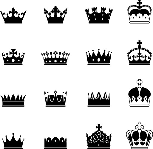 Set of black and white royal crowns Royalty Free Vector