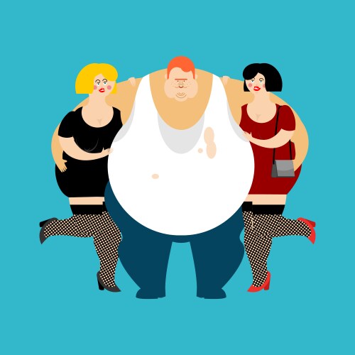 lucky fat guy and girls glutton thick man vector image