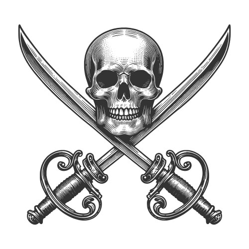 Skull and crossed swords pirate emblem Vector Image