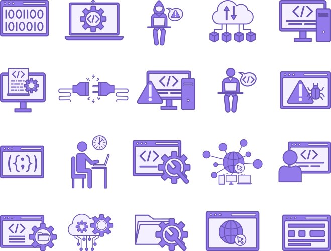 Colored set of programming and coding icons vector image