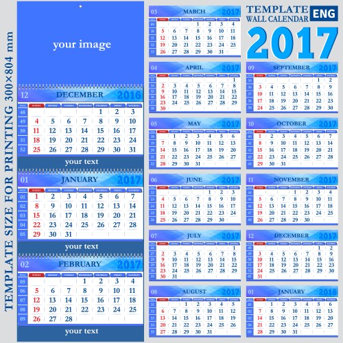 Calendar 2017 print template design Royalty Free Vector