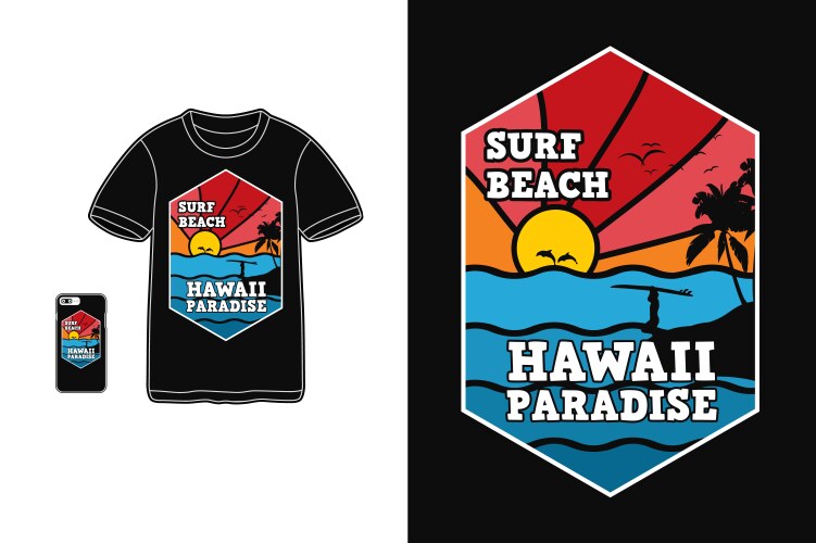 Retro Hawaii Beach T-Shirt Silhouette Vector Image