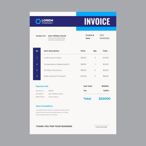 minimalist modern invoice template vector image