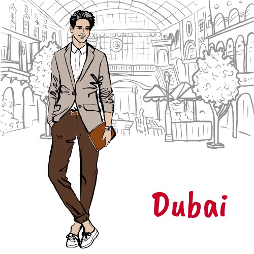 man in shopping mall dubai vector image