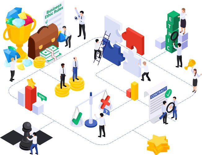 business ethics isometric flowchart vector