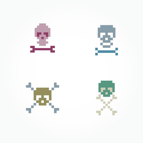 set pixel skull vector