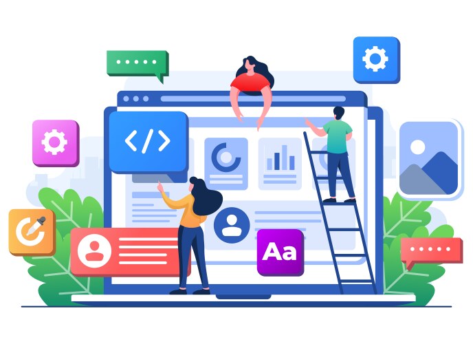 Developers build website user interface front vektorbild