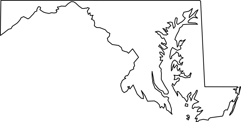 Maryland State Map - Black Outline Vector Image