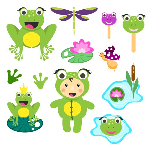 Adorable Cartoon Frog Clip Art Set Vector Image