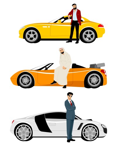 Arab Men and Luxury Cars Vector Image