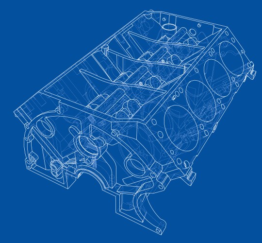 Engine block sketch rendering of 3d vector image