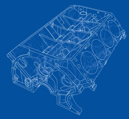 engine block sketch rendering of 3d vector image